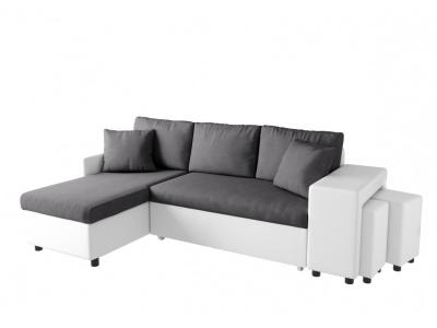 LOUNGITUDE Canap&eacute; d'angle droit L200 Plus niche 2 poufs Blanc et gris