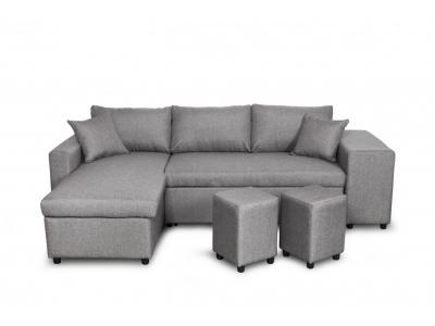 LOUNGITUDE Canap&eacute; d'angle droit L200 Plus niche 2 poufs Gris clair