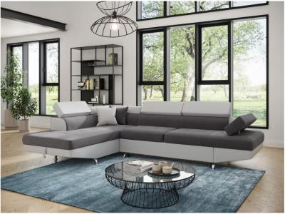 LOUNGITUDE Canap&eacute; d'angle gauche Rio Blanc microfibre et gris