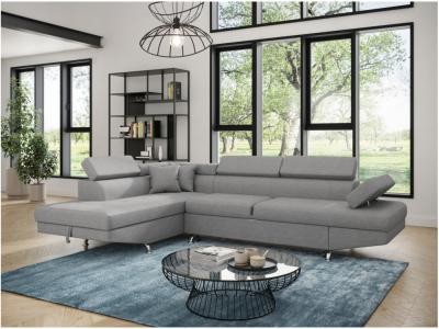 LOUNGITUDE Canap&eacute; d'angle gauche RIO Convertible avec coffre en tissu gris clair