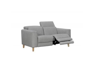 MEUBLETMOI Canap&eacute; relaxation 2 places en tissu gris et pieds bois - POLO