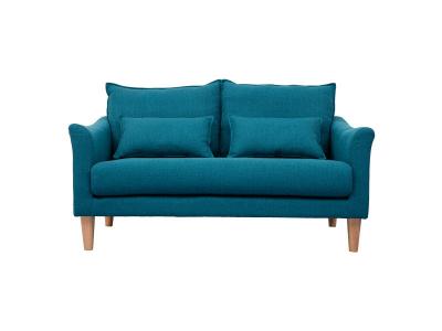 MILIBOO Canap&eacute; scandinave 2 places en tissu bleu canard et bois clair KATE