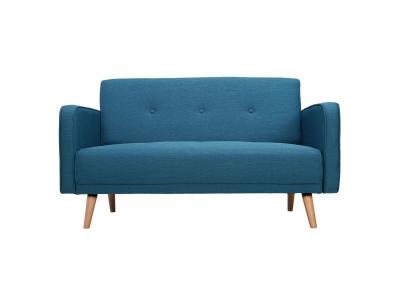 MILIBOO Canap&eacute; scandinave 2 places en tissu bleu canard et bois clair ULLA
