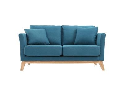 MILIBOO Canap&eacute; scandinave 2 places d&eacute;houssable bleu canard et bois OSLO