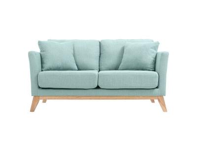 MILIBOO Canap&eacute; scandinave d&eacute;houssable 2 places en tissu vert lagon et bois clair OSLO