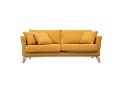 MILIBOO Canap&eacute; scandinave 3 places d&eacute;houssable tissu effet velours jaune moutarde OSLO