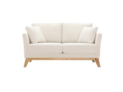 MILIBOO  - Canap&eacute; scandinave 2 places d&eacute;houssable blanc effet laine boucl&eacute;e et pieds bois OSLO