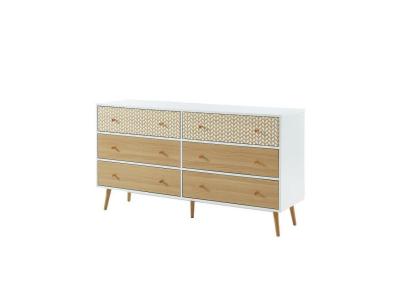 Commode CAPUCINE blanc et effet ch&ecirc;ne 6 tiroirs 150cm - Blanc
