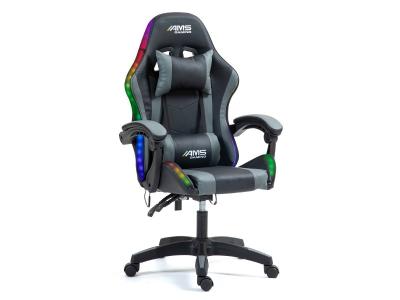 AMS GAMING Chaise GAMER#02-GREY-LED - coloris noir & gris - LED RGB 358 effets - T&eacute;l&eacute;comande - Coussins lombaire & appuie-t&ecirc;te