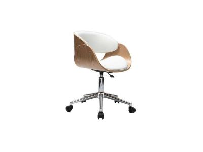 Miliboo Chaise de Bureau &agrave; roulettes Blanc et Bois Clair Bent