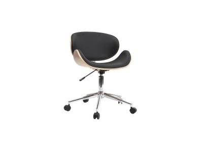 Chaise de bureau &agrave; roulettes design noir, bois clair et acier chrom&eacute; WALNUT