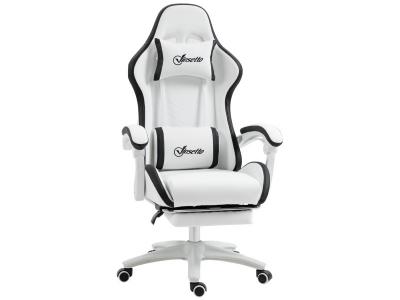 VINSETTO Chaise de bureau gaming - inclinable, pivotant, r&eacute;glable - coussins lombaires t&ecirc;ti&egrave;re inclus - noir blanc