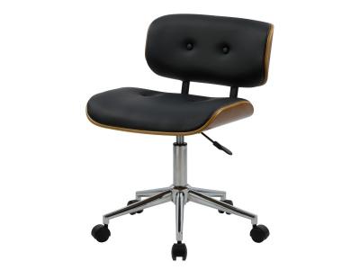 Chaise pivotante et r&eacute;glable en pu et plaqu&eacute; noyer - Melchior - Noir