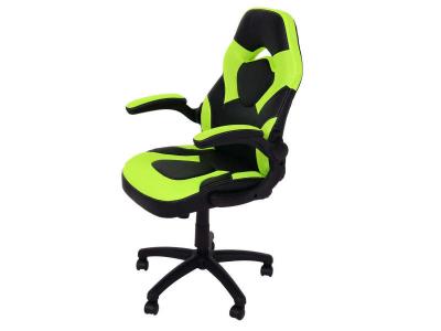 DECOSHOP 26 Chaise de bureau pivotante chaise gaming avec accoudoir hauteur r&eacute;glable en pvc noir-vert 04_0006227 