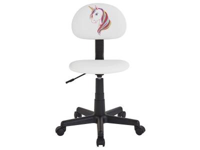 Chaise de bureau pour enfant UNICORN, rev&ecirc;tement synth&eacute;tique blanc avec motif licorne
