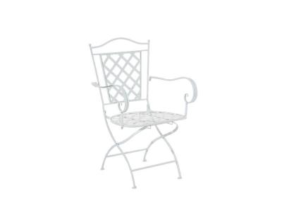 DECOSHOP26 Chaise De Jardin En Fer Forg&eacute; Blanc Avec Accoudoir Mdj10074