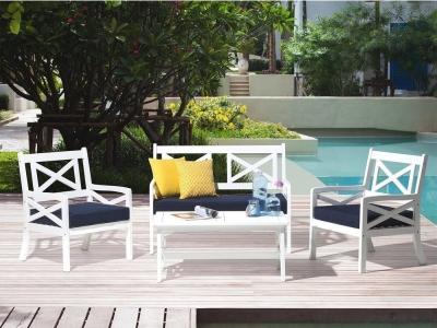 BELIANI Chaise en bois blanc avec coussin bleu marine baltic 122292