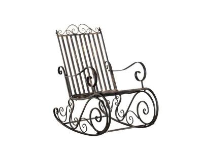 DECOSHOP26 Chaise fauteuil &agrave; bascule rocking chair pour jardin en fer bronze vieilli mdj10102