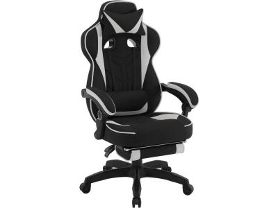 WOLTU Chaise gaming en tissu leathaire,fauteuil gamer avec coussin lombaire,hauteur r&eacute;glable,gris 