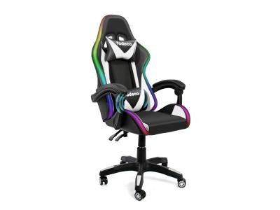 TODECO Chaise gaming massage avec lumi&egrave;re led dossier haut dossier et hauteur de si&egrave;ge r&egrave;glable avec appui-t&ecirc;te massage support lombaire, blanc 3700778729420 