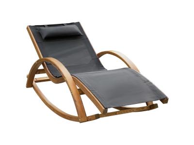 OUTSUNNY Bain de soleil &agrave; bascule style exotique bois de pin textil&egrave;ne gris