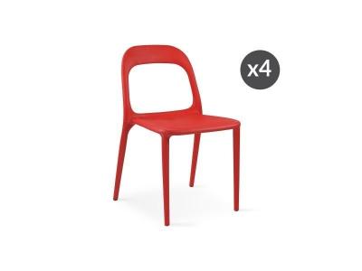 OVIALA  - Lot de 4 chaises en plastique rouge - Rouge