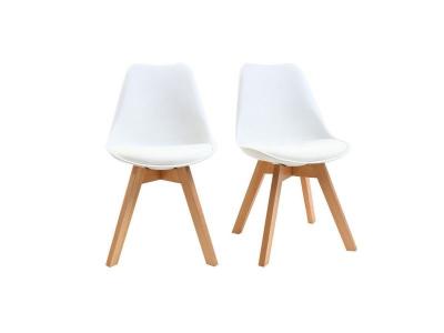 Miliboo Chaises design blanc et bois clair massif (lot de 2) PAULINE