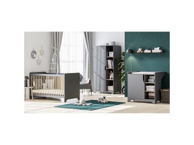 VOX Chambre compl&egrave;te lit b&eacute;b&eacute; - commode &agrave; langer - armoire 1 porte leaf gris et bois