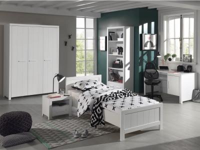 ERIK Lit simple + Lit gigogne + Chevet + Bureau + Armoire 3 portes + Biblioth&egrave;que