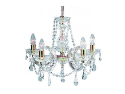 SEARCHLIGHT Suspension 5 ampoules Marie-Th&eacute;r&egrave;se, en laiton antique et cristal