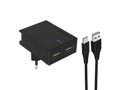 GENERIQUE Chargeur Secteur Double USB 3A Smart IC C&acirc;ble USB-C Swissten Slim noir