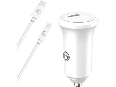 BIGBEN CONNECTED Chargeur voiture 30w power delivery + c&acirc;ble usb c/lightning blanc - 100% plastique recycl&eacute; bigben