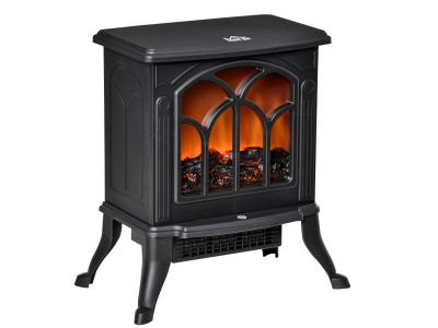 HOMCOM Chemin&eacute;e &eacute;lectrique po&ecirc;le style r&eacute;tro thermostat 750-1500 W noir 