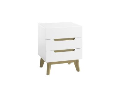 Chevet en laque blanc mat avec pieds en bois - L48 x H60 x P40 cm -- 