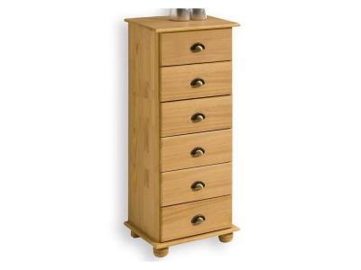 Chiffonnier COLMAR avec 6 tiroirs, en pin massif finition teint&eacute;e/cir&eacute;e