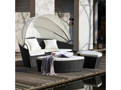 CONCEPT USINE Circo : salon de jardin modulable 4/6 pers en r&eacute;sine tress&eacute;e poly rotin noir