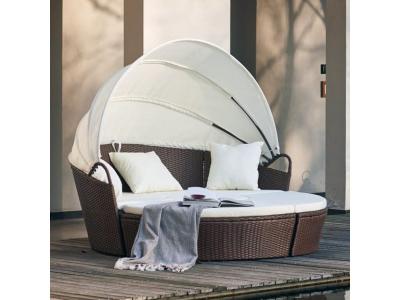CONCEPT USINE Circo : salon de jardin modulable 4/6 pers en r&eacute;sine tress&eacute;e poly rotin marron