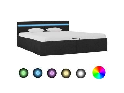 Cadre de lit &agrave; stockage avec led gris fonc&eacute; tissu 160x200 cm