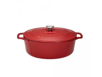 CHASSEUR Cocotte ovale 31 cm  rouge uni interieur sable