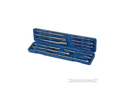 SILVERLINE Coffret forets et burins ma&ccedil;onnerie SDS-Plus - 12 pi&egrave;ces - 633750