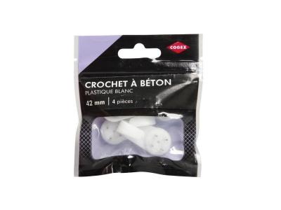 COGEX  85281 Crochet &agrave; b&eacute;ton, Blanc, 42 mm, Set de 4 Pi&egrave;ces