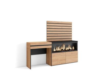 SKRAUT HOME Coiffeuse effet bois ch&ecirc;ne 177x35x145cm chemin&eacute;e effet feu XXL