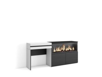 SKRAUT HOME Coiffeuse effet bois blanc 177x35x75cm chemin&eacute;e effet feu XXL