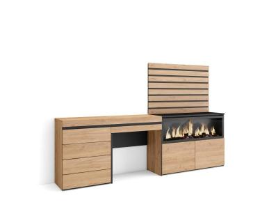 SKRAUT HOME Coiffeuse effet bois ch&ecirc;ne 234x35x145cm chemin&eacute;e effet feu XXL