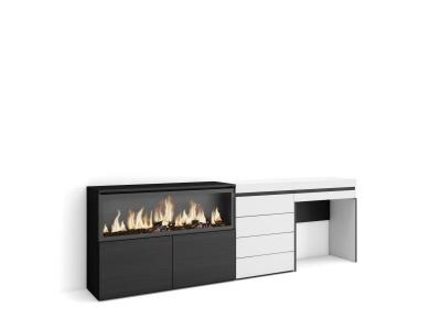 SKRAUT HOME Coiffeuse effet bois blanc 234x35x75cm chemin&eacute;e effet feu XXL