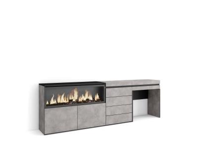 SKRAUT HOME Coiffeuse effet bois ciment 234x35x75cm chemin&eacute;e effet feu XXL