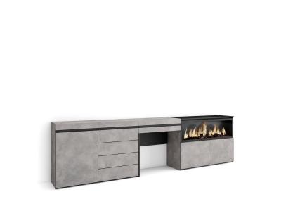 SKRAUT HOME Coiffeuse effet bois ciment 284x35x75cm chemin&eacute;e effet feu XXL