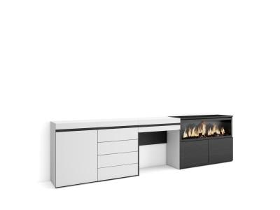 SKRAUT HOME Coiffeuse 284x35x75 cm Avec tiroir Chemin&eacute;e &eacute;lectrique XXL Commode Buffet Blanc RF3456