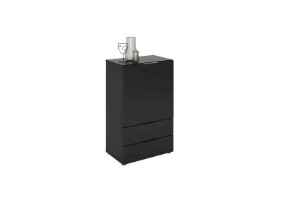 Commode 1 porte 2 tiroirs en bois noir satin&eacute; - co13034-3