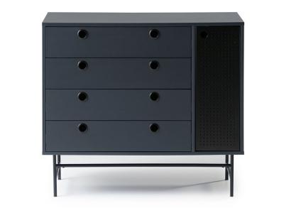 Commode 1 porte 4 tiroirs Bleu/Noir - PAYA - L 97 x l 45 x H 80